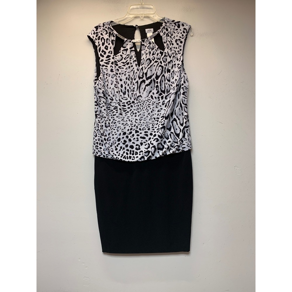 Cache Sheath Dress Womens M Black White Leopard Print Excellent Sleeveless